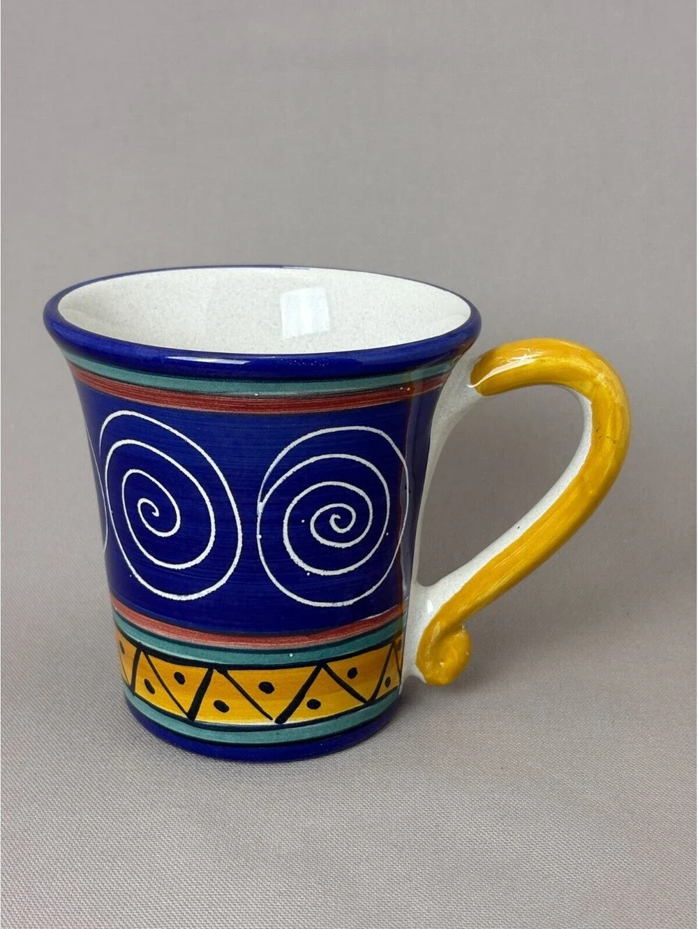 Pier 1 Italian Swirl Mug Hand Painted Earthenware Blue Yellow Italy Large Cup
